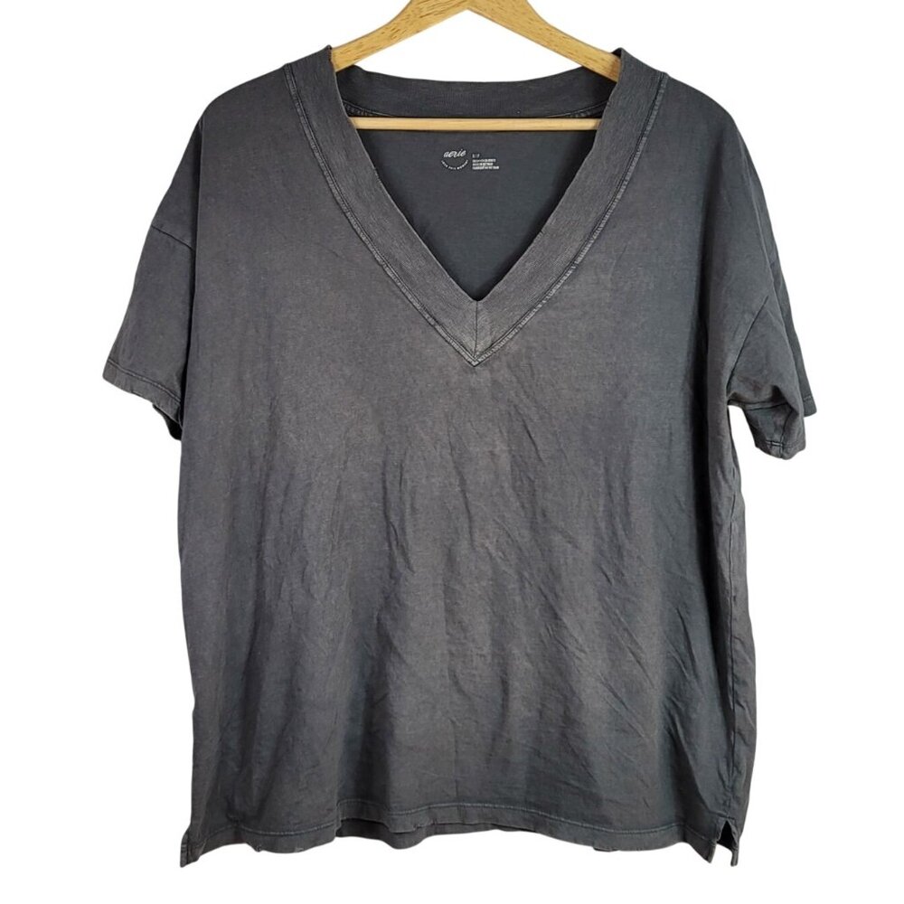 aerie V-Neck Short Sleeve Tee in Charcoal Gray